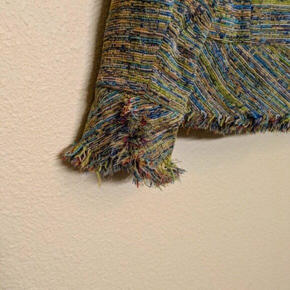 Laura Ashley Multicolored Striped Fringed Tweed Jacket With Single Button - Picture 8 of 12